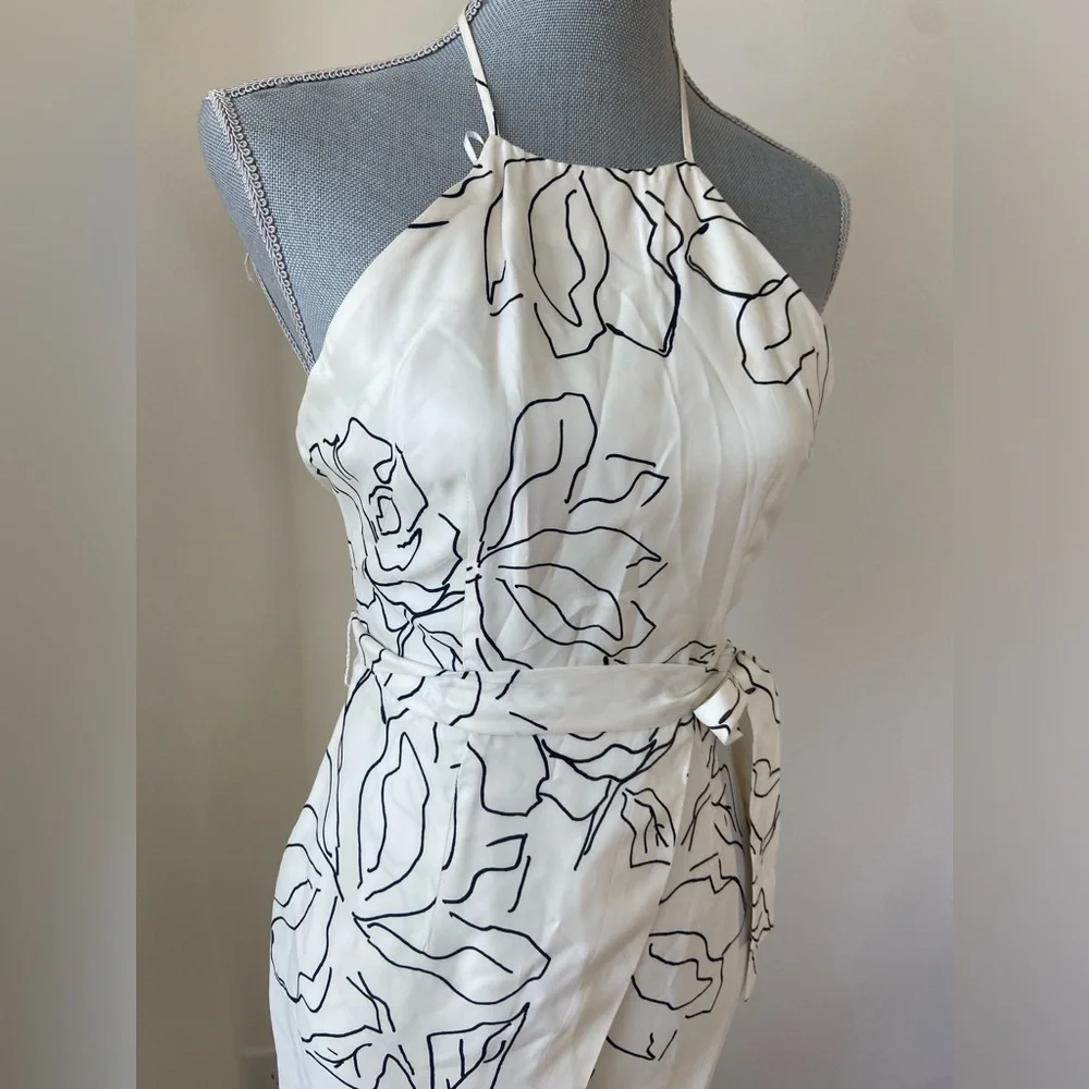 TALULAH Halter Wrap Midi Dress XS | White Floral Minimal Chic Summer Dress - Picture 3 of 12